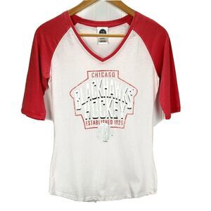 Chicago Blackhawks Top Womens Sz Medium (7-9) 3/4 Sleeve Slub Jersey Shirt NHL